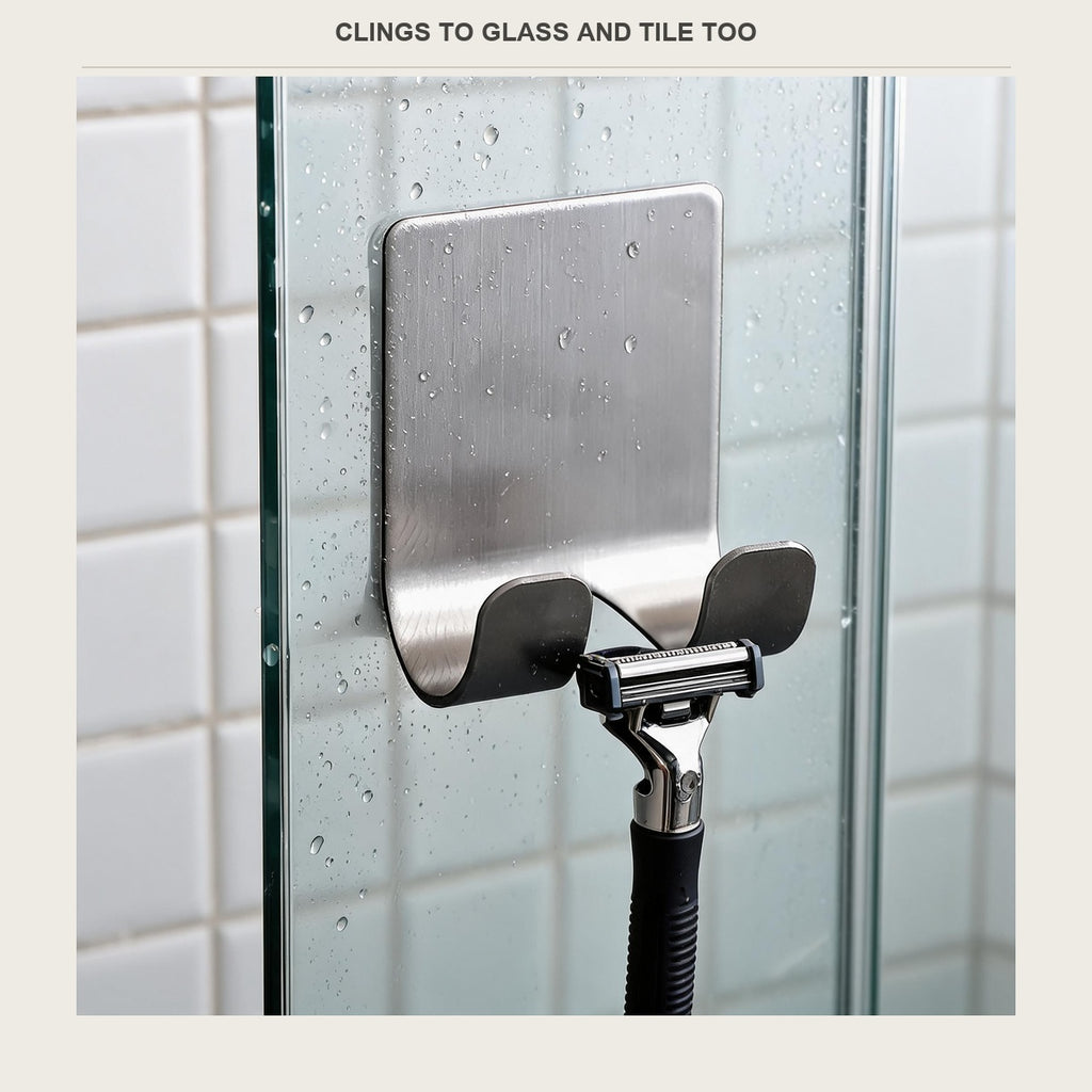The razor holder stuck directly onto a glass shower screen