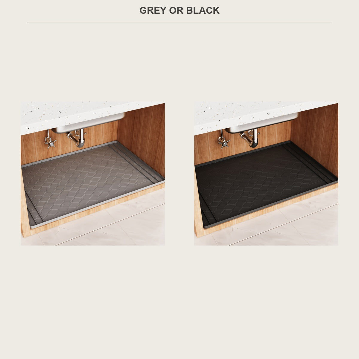 The cabinet mat in grey and black side by side