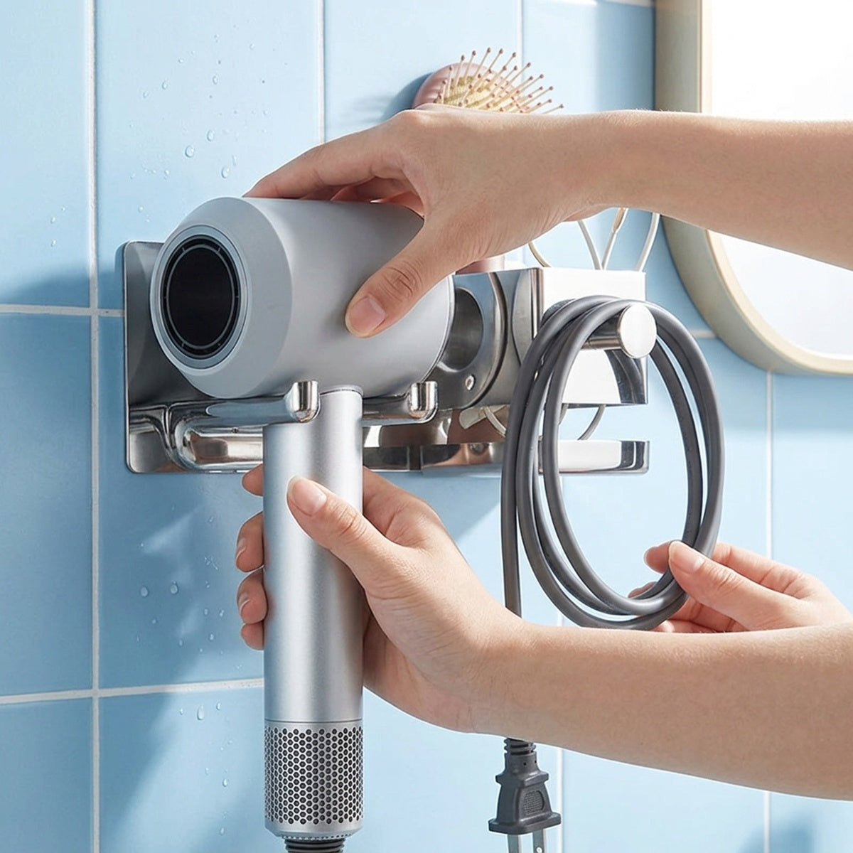 No-Drill Hair Dryer Holder 304 Stainless Steel Bathroom Wall Mount - view 6