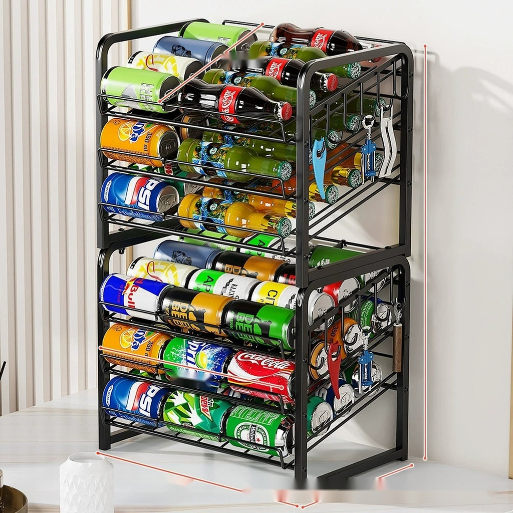 Stacked can organizers with dimensions