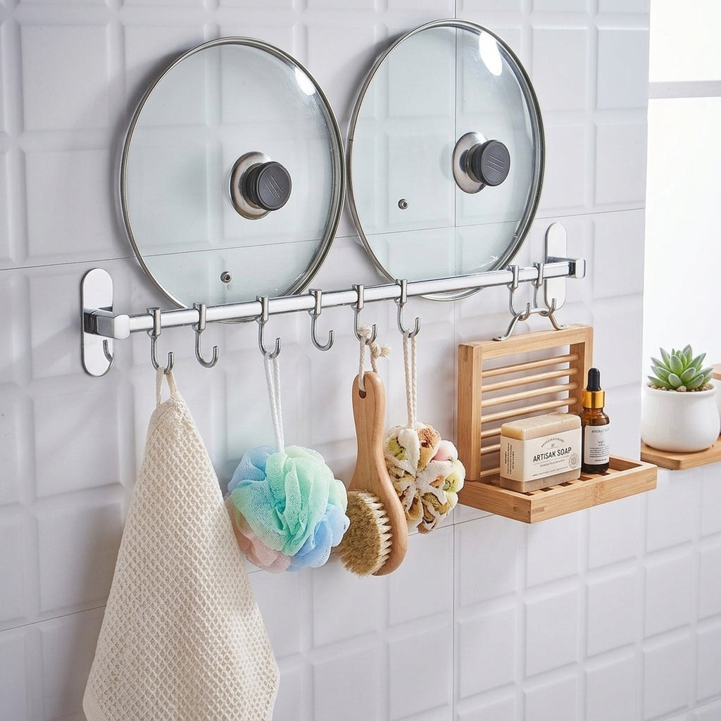 Wall Mounted Towel Hooks Stainless Steel Bathroom Rack No-Drill - view 8