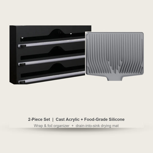 2-piece countertop set - wrap and foil organizer with a silicone dish drying mat