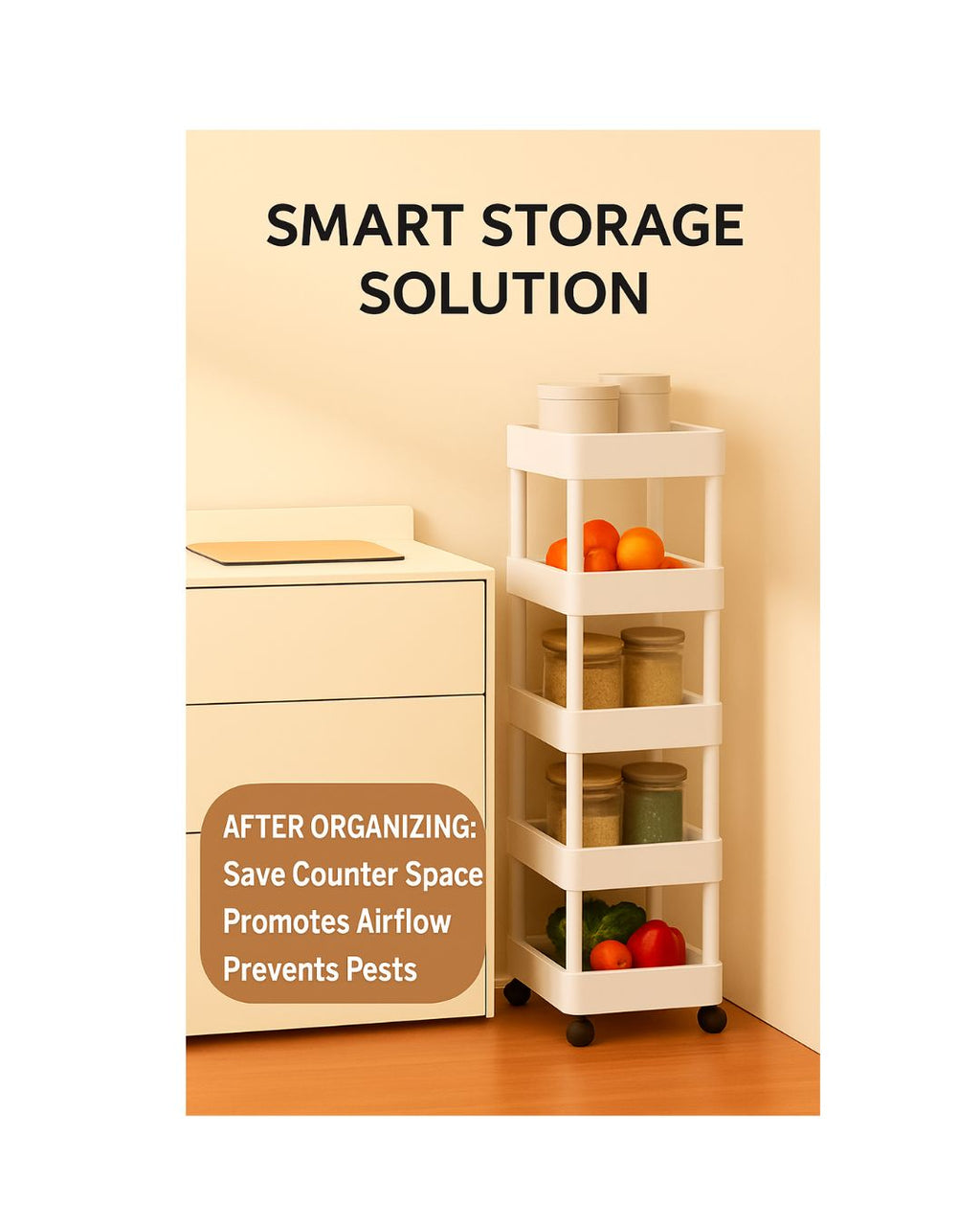 Narrow Slim Storage Cart with Wheels - 3/4/5 Tier Rolling Kitchen Organizer for Tight Spaces, Bathroom & Laundry