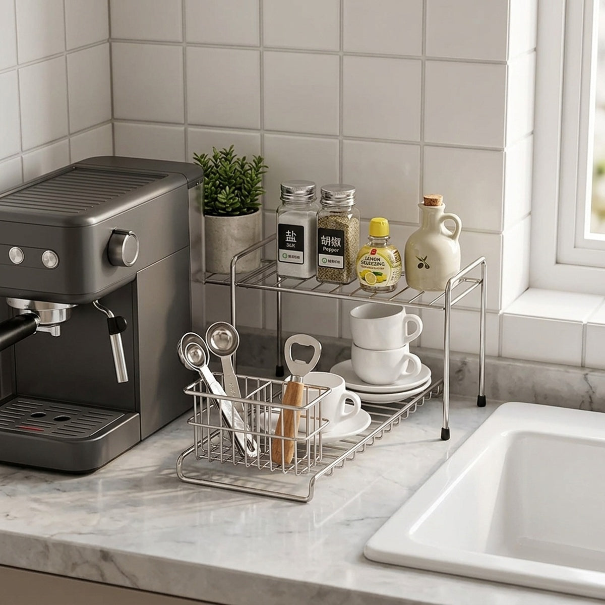 Narrow Countertop Dish Drying Rack Stainless Steel Kitchen Sink Organizer - view 4