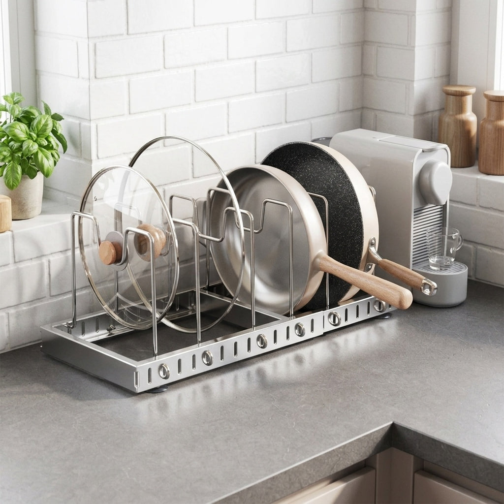 Expandable Pot and Pan Organizer Rack Stainless Steel Kitchen Cabinet - view 8