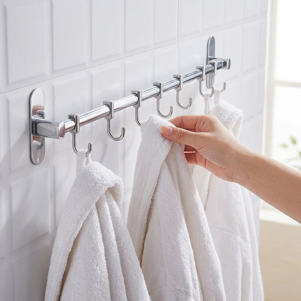Wall Mounted Towel Hooks Stainless Steel Bathroom Rack No-Drill - view 5