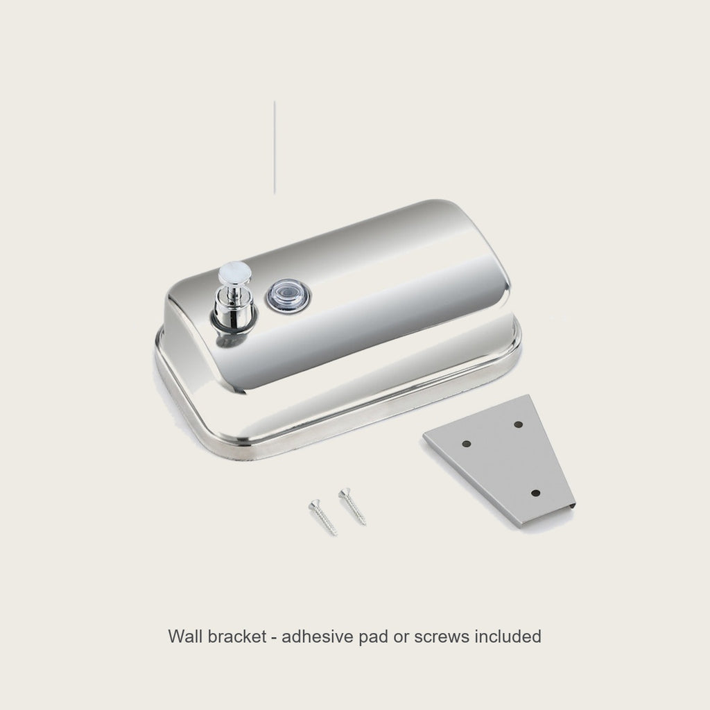 Wall bracket with adhesive pad and screws for the soap dispenser