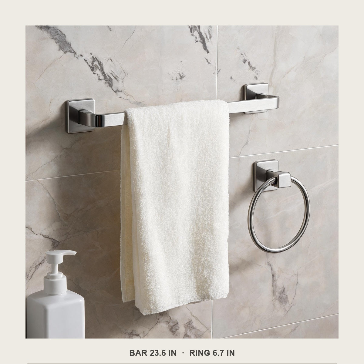 Towel bar 23.6 in and towel ring 6.7 in size guide