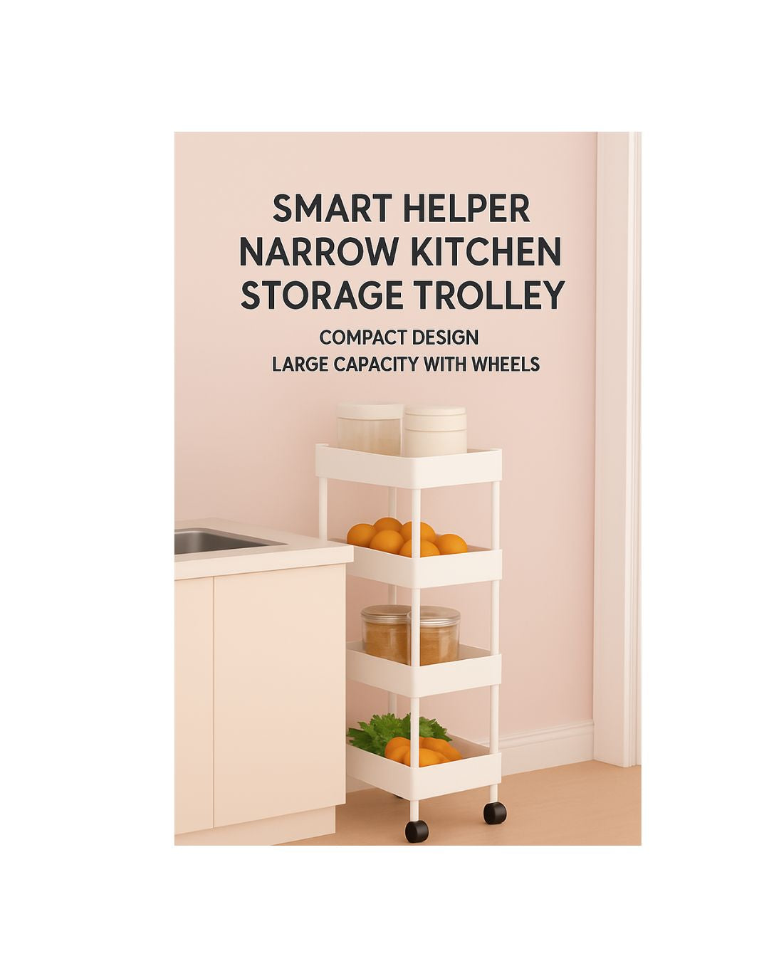 Narrow Slim Storage Cart with Wheels - 3/4/5 Tier Rolling Kitchen Organizer for Tight Spaces, Bathroom & Laundry