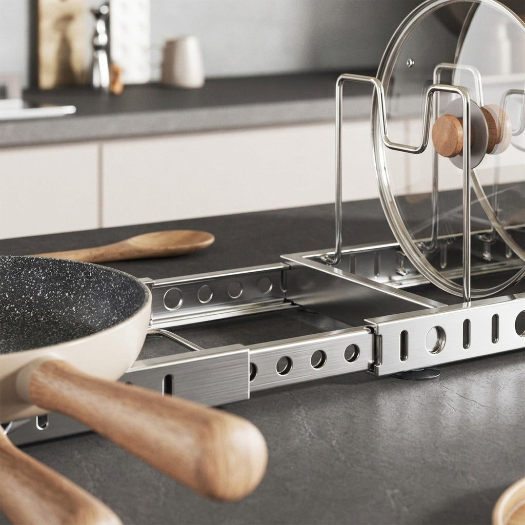 Expandable Pot and Pan Organizer Rack Stainless Steel Kitchen Cabinet - view 5