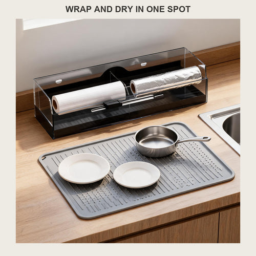 2-piece countertop set - wrap and foil organizer with a silicone dish drying mat