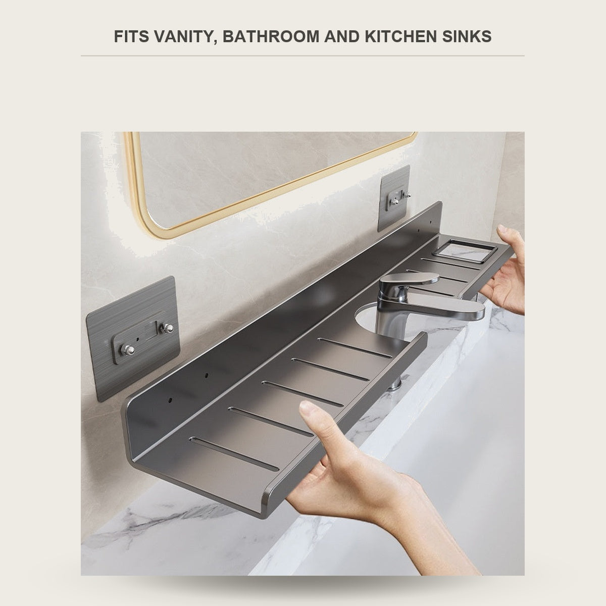 No-drill faucet shelf organizer mounted over a sink, 19.7 to 31.5 in wide