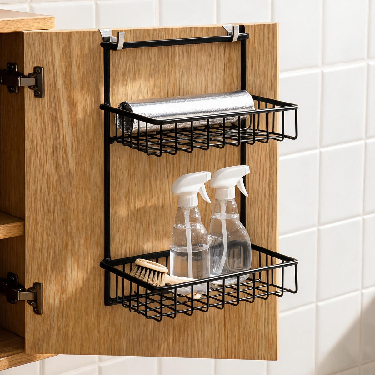 Cabinet Door Back Hanger No-Drill 2-Tier Pull-Out Organizer