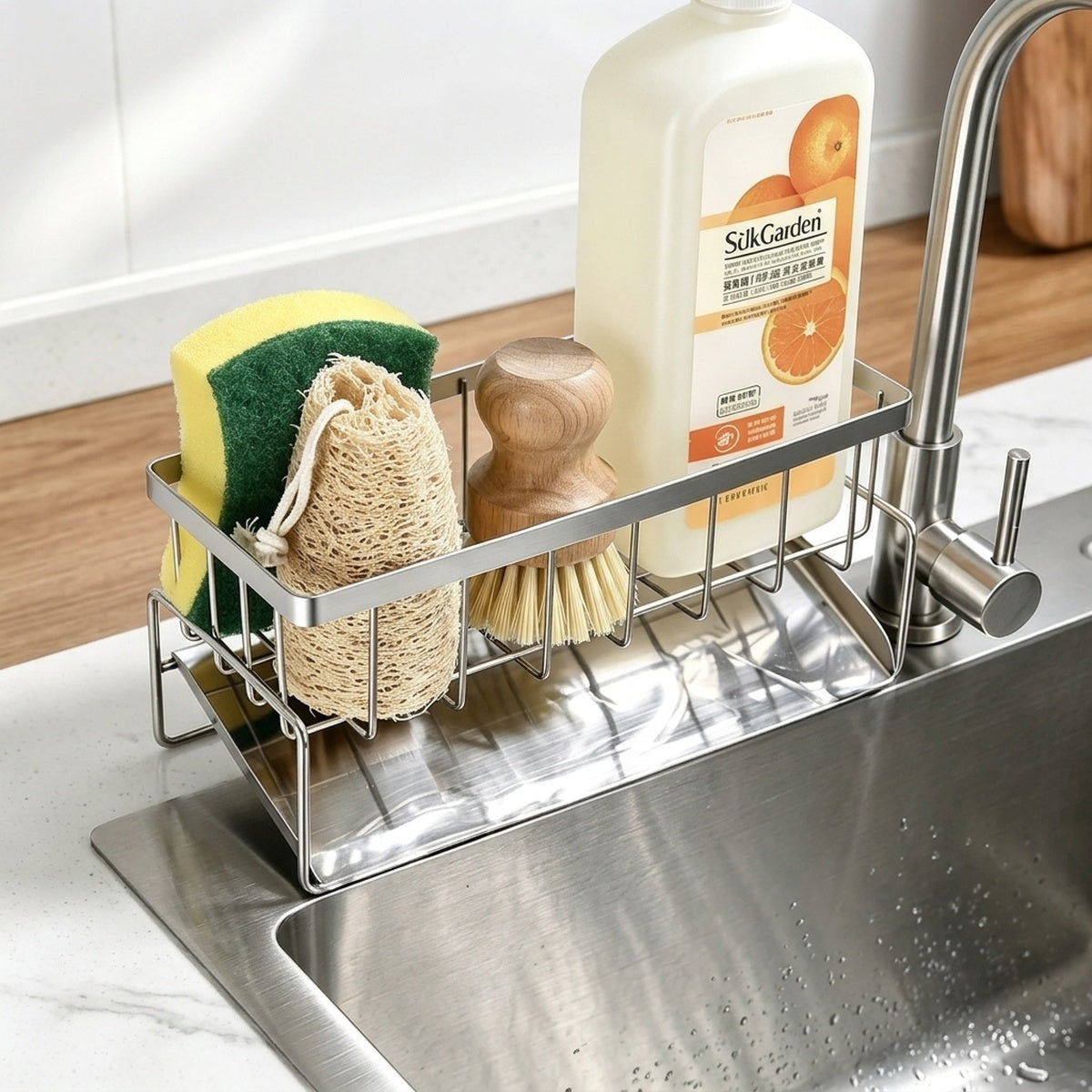 Stainless Steel Sink Sponge Holder Drain Rack Kitchen Caddy - view 1
