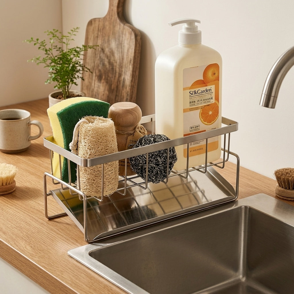 Stainless Steel Sink Sponge Holder Drain Rack Kitchen Caddy - view 9