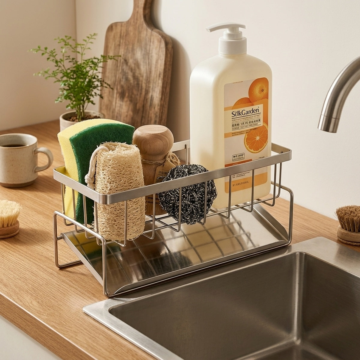 Stainless Steel Sink Sponge Holder Drain Rack Kitchen Caddy - view 9
