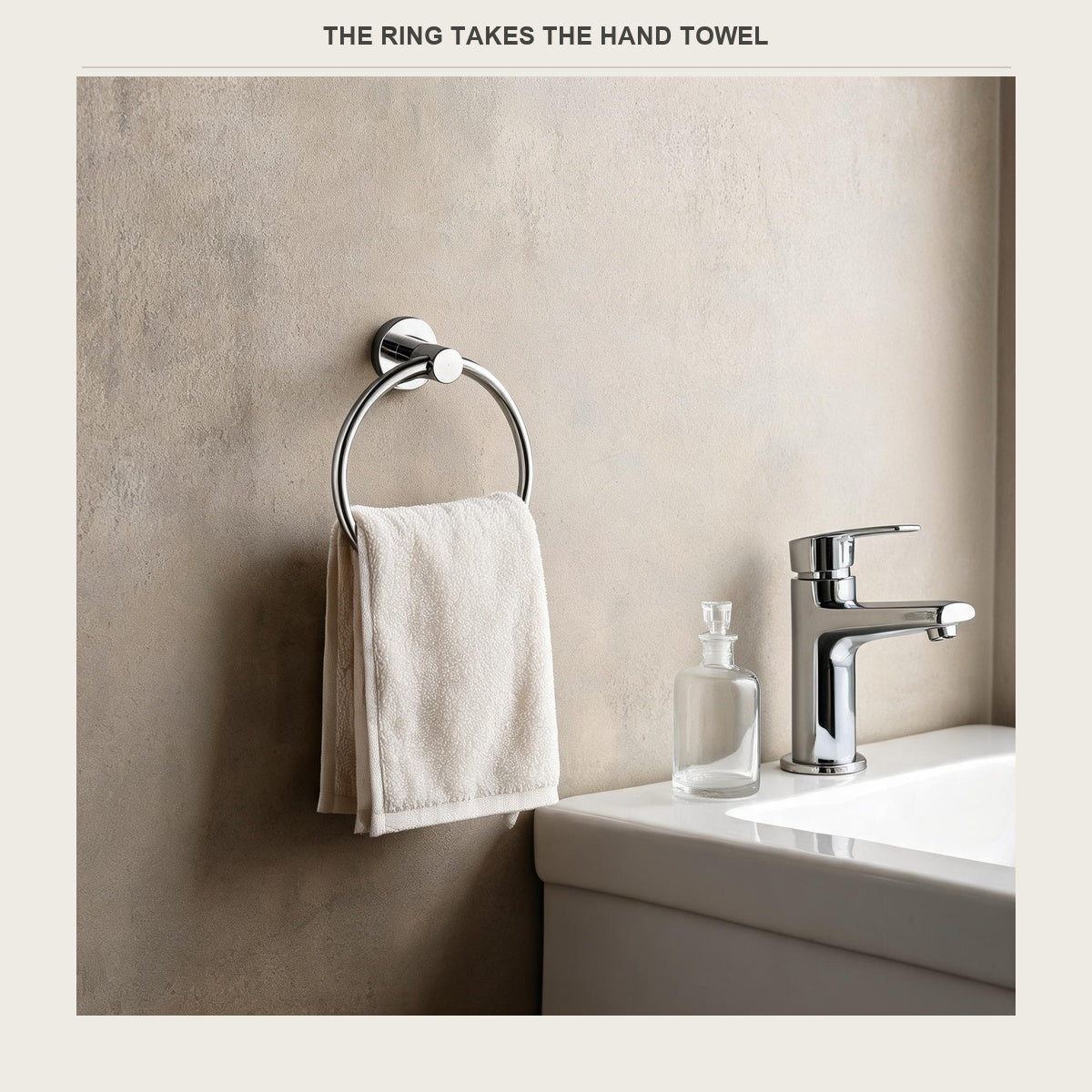 Round towel ring holding a hand towel