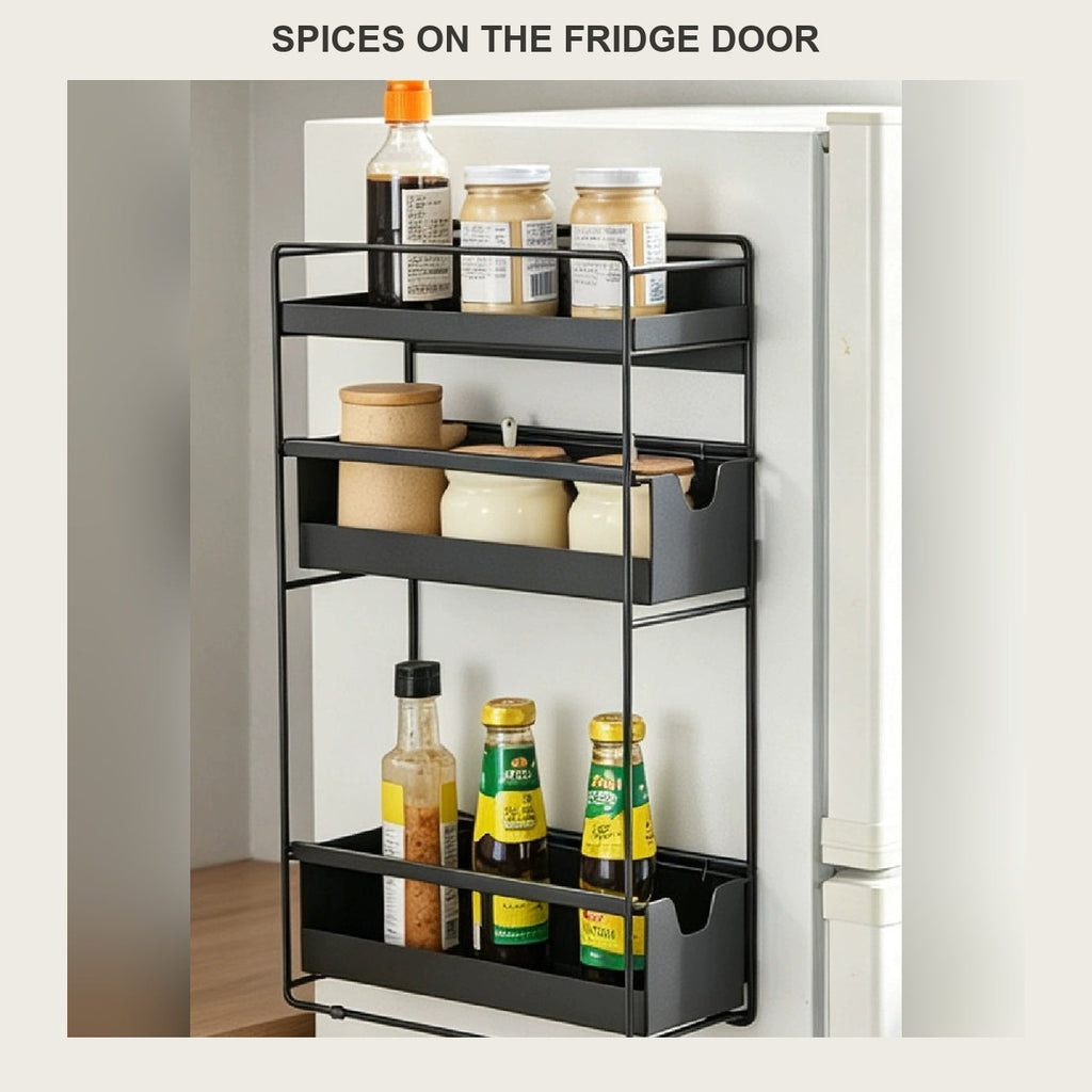 OkaNest White - magnetic spice rack on fridge door and countertop, large capacity