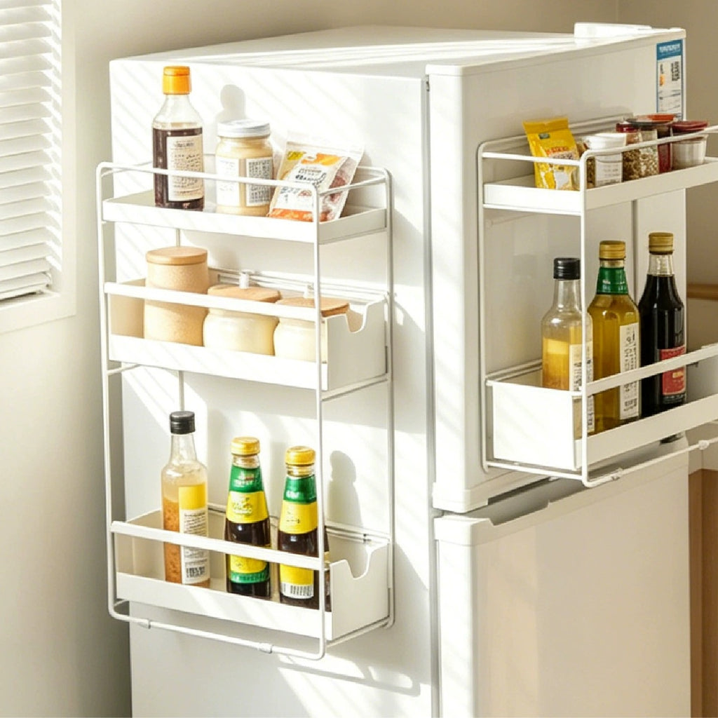 OkaNest White - magnetic spice rack on fridge door and countertop, large capacity