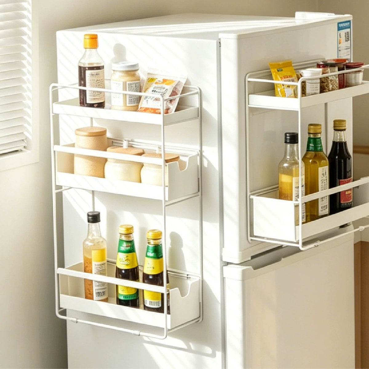 OkaNest White - magnetic spice rack on fridge door and countertop, large capacity