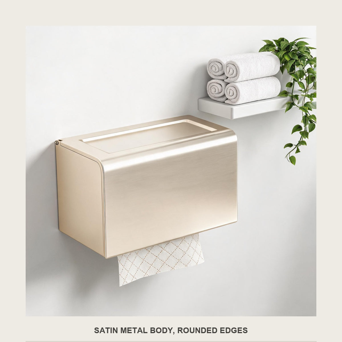 Satin finish and rounded edges on the aluminum tissue box