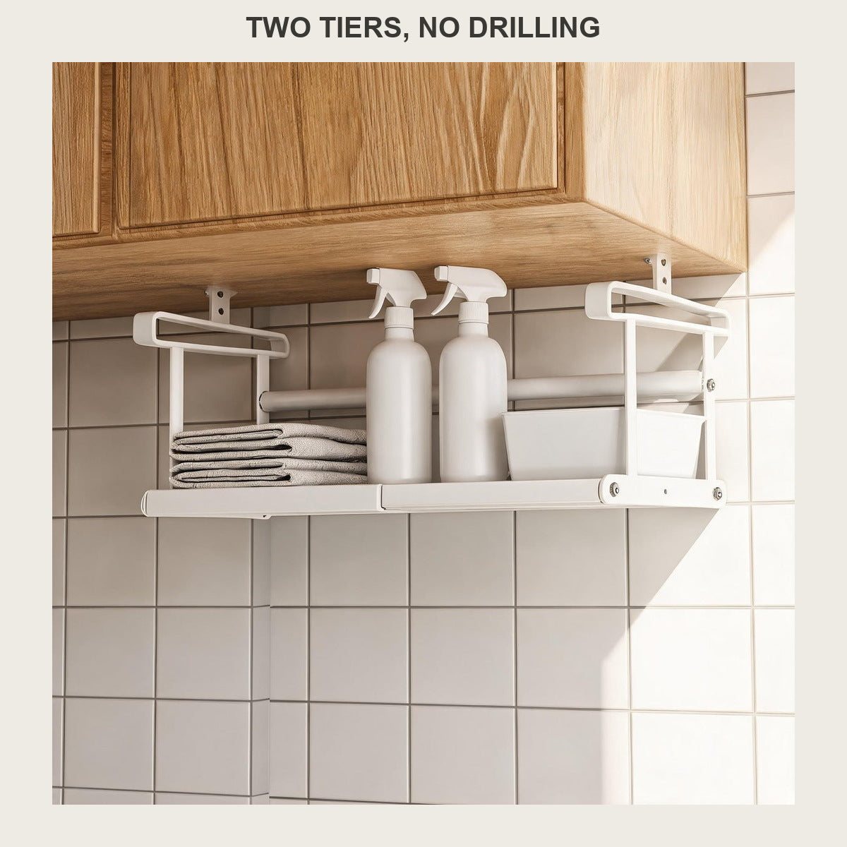 Expandable Under-Cabinet Rack No-Drill Double-Layer