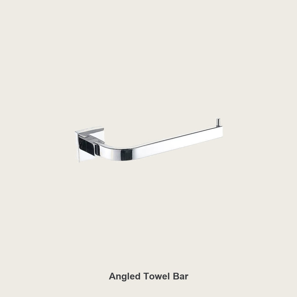 Angled stainless steel towel bar, wall mounted