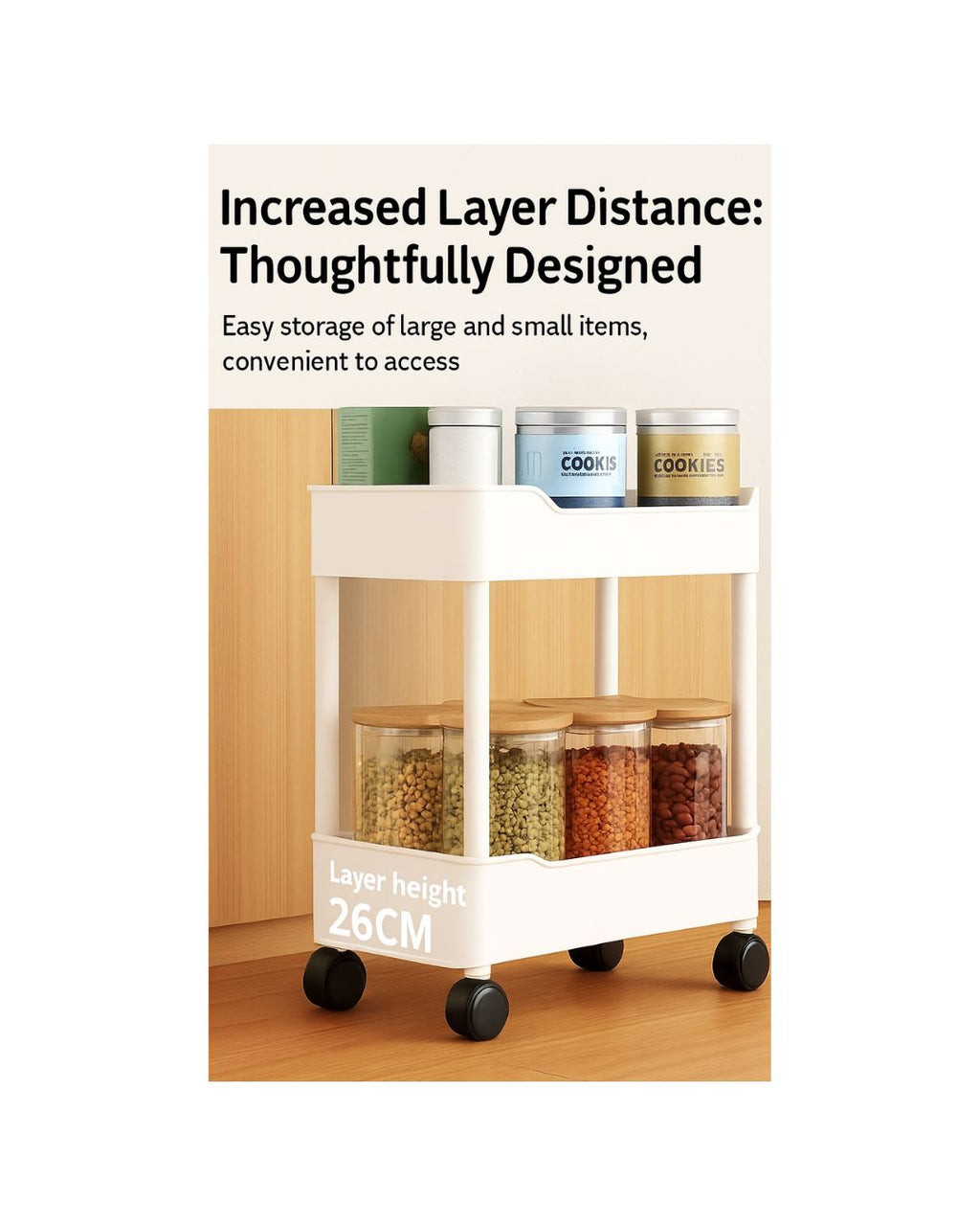 Narrow Slim Storage Cart with Wheels - 3/4/5 Tier Rolling Kitchen Organizer for Tight Spaces, Bathroom & Laundry
