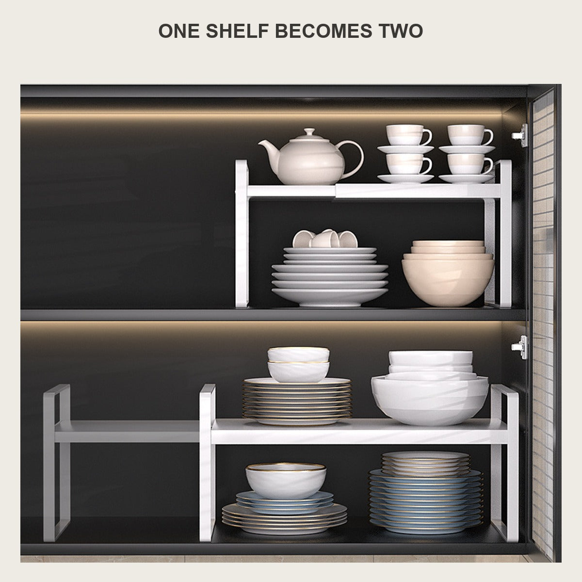 Expandable Carbon Steel Shelf Riser for Cabinet & Pantry