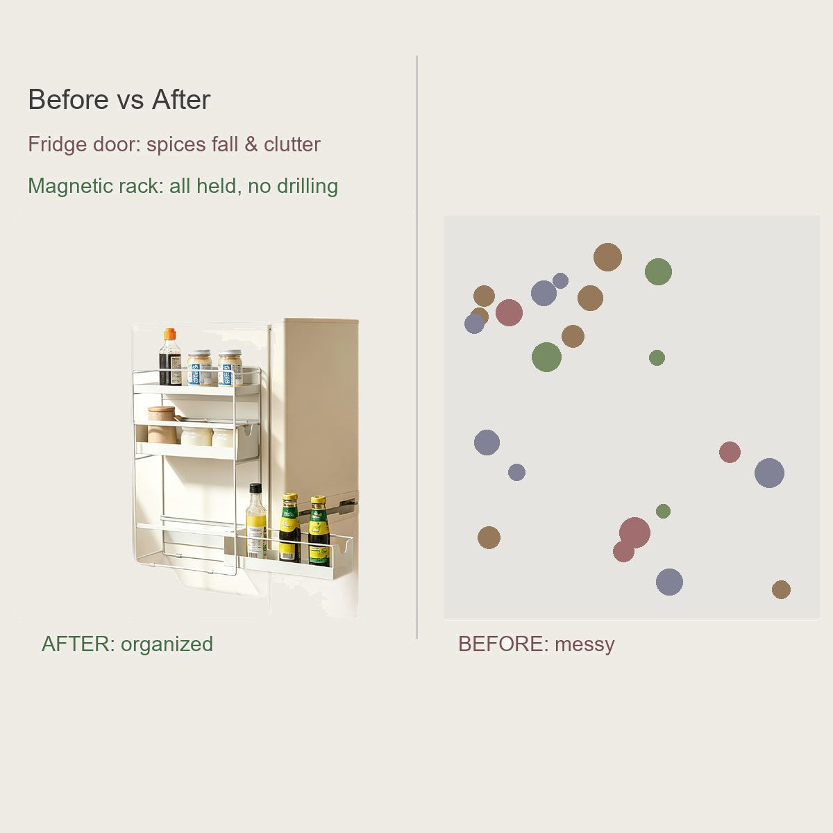 OkaNest Comparison - cluttered vs organized fridge door