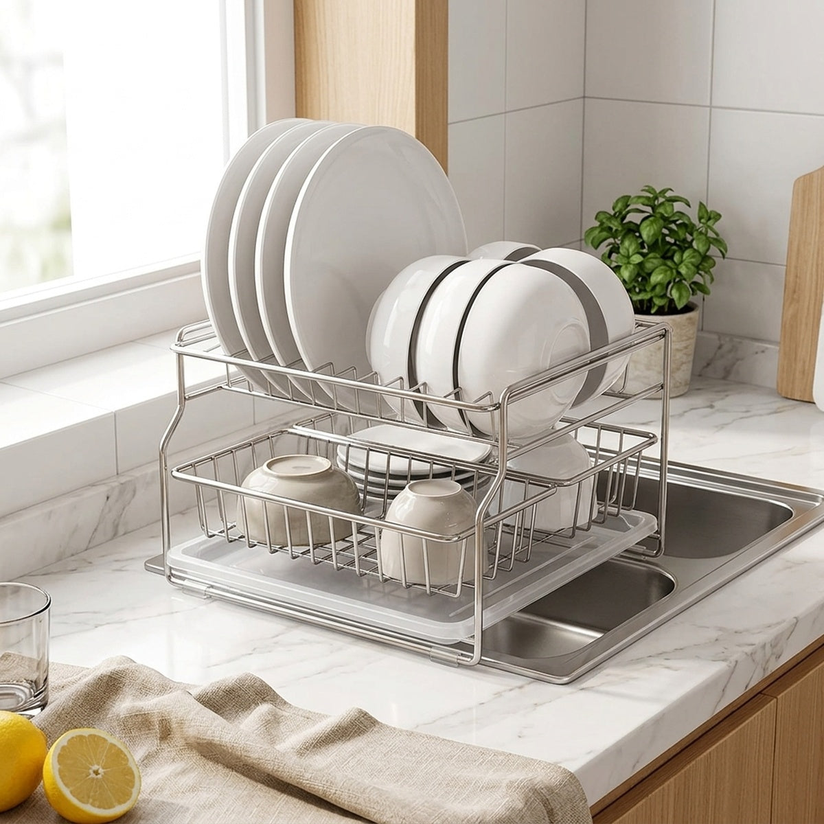 Narrow Countertop Dish Drying Rack Stainless Steel Kitchen Sink Organizer - view 1