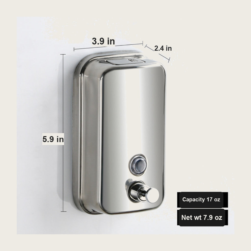 Small soap dispenser dimensions - 3.9 x 2.4 x 5.9 in, 17 oz capacity