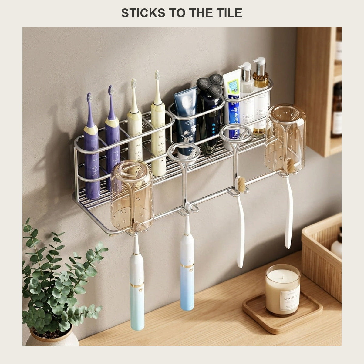 No-Drill Toothbrush Holder 304 Stainless Steel Bathroom Wall Mount