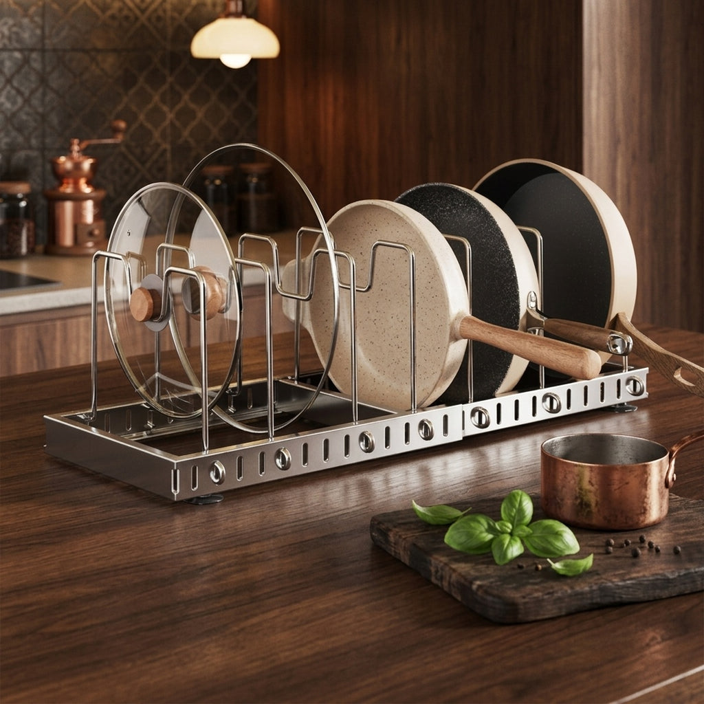 Expandable Pot and Pan Organizer Rack Stainless Steel Kitchen Cabinet - view 9