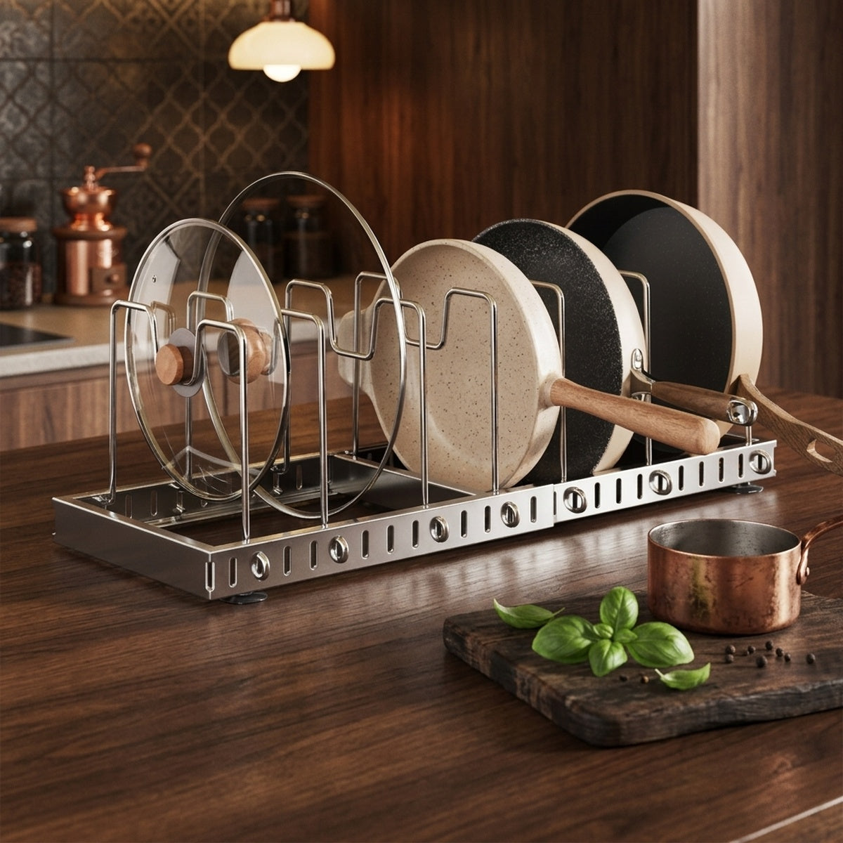 Expandable Pot and Pan Organizer Rack Stainless Steel Kitchen Cabinet - view 9