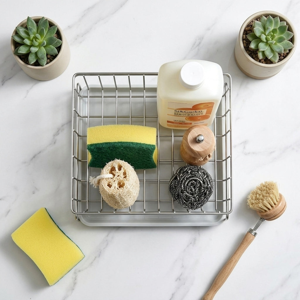 Stainless Steel Sink Sponge Holder Drain Rack Kitchen Caddy - view 3