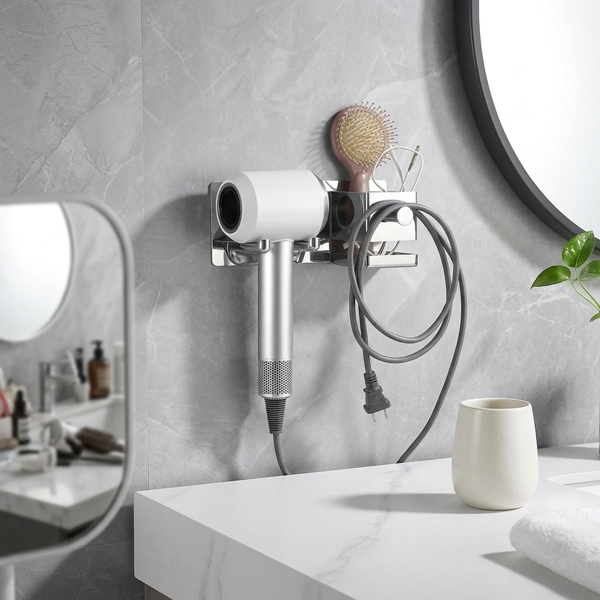 No-Drill Hair Dryer Holder 304 Stainless Steel Bathroom Wall Mount - view 3