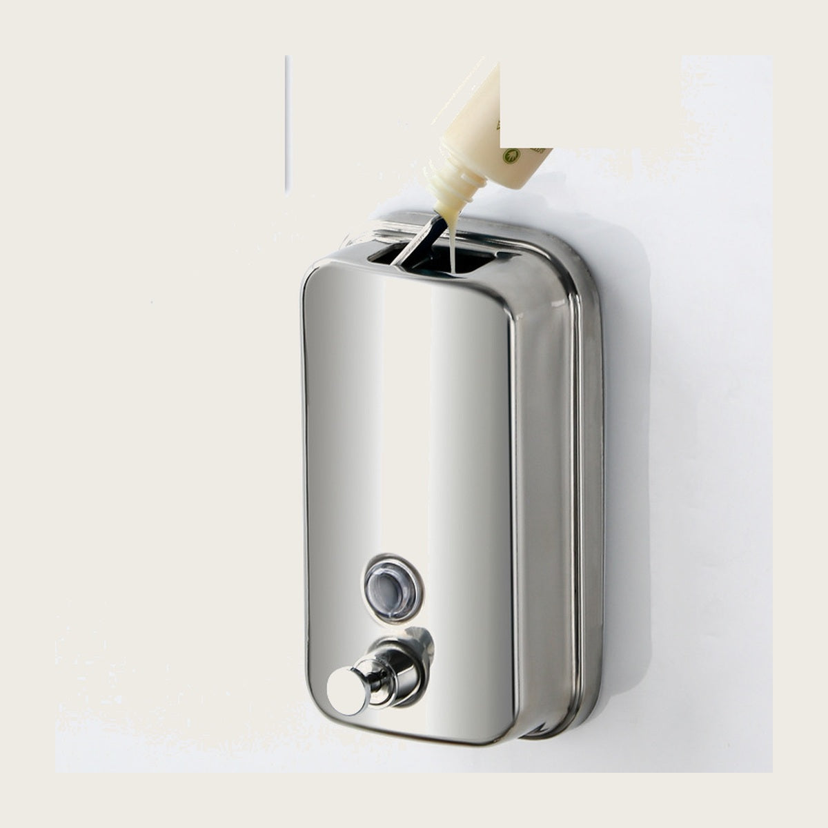 Brushed 304 stainless steel body of the wall-mounted soap dispenser