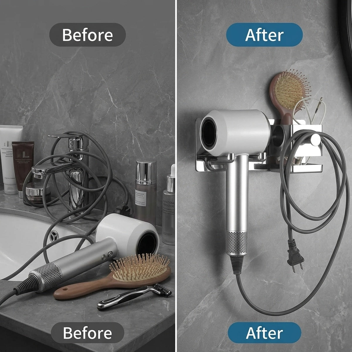 No-Drill Hair Dryer Holder 304 Stainless Steel Bathroom Wall Mount - view 1