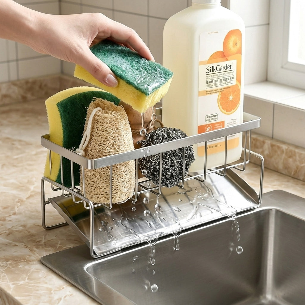 Stainless Steel Sink Sponge Holder Drain Rack Kitchen Caddy - view 5