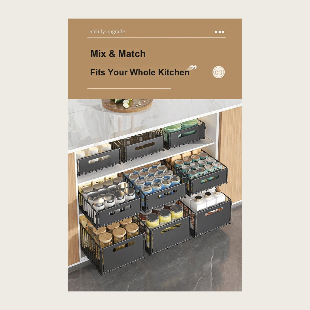 Mix and match modular sliding baskets for whole kitchen