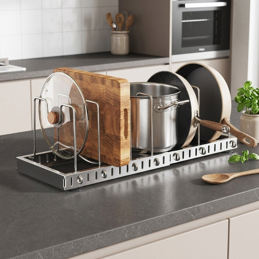 Expandable Pot and Pan Organizer Rack Stainless Steel Kitchen Cabinet - view 2