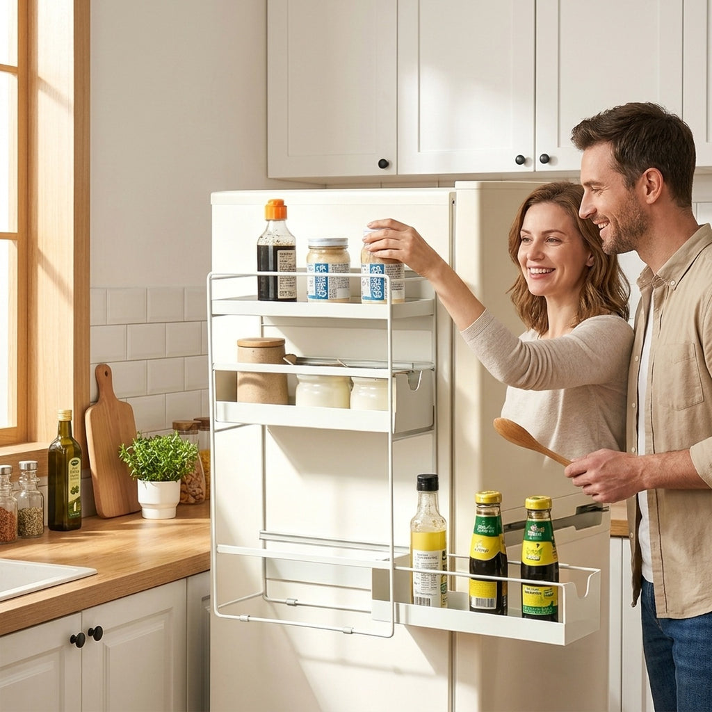 OkaNest Lifestyle - couple by fridge organizing spices