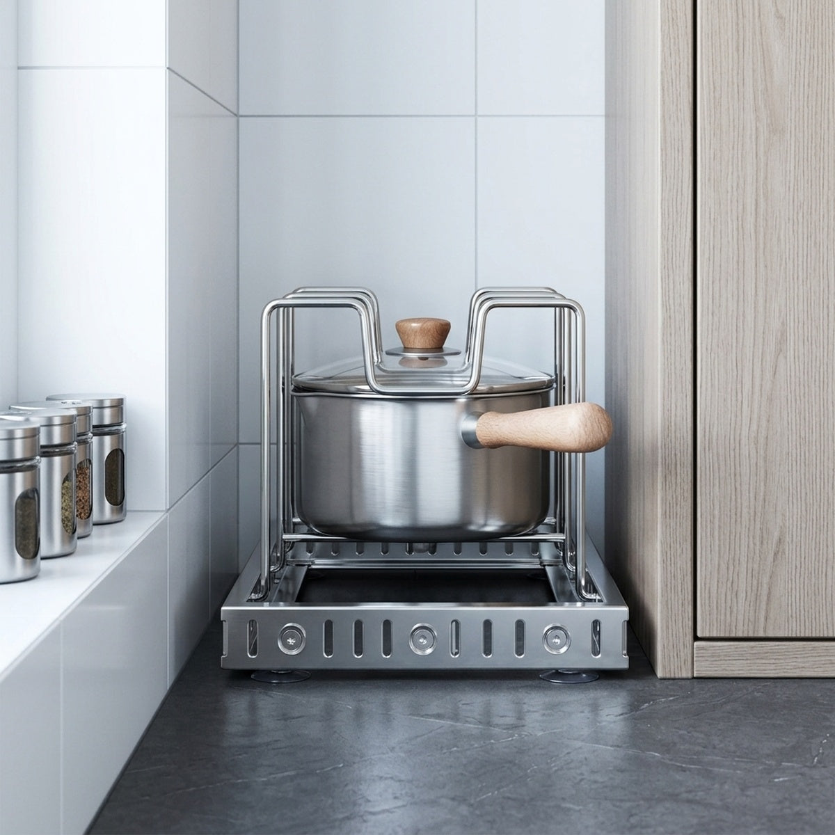 Expandable Pot and Pan Organizer Rack Stainless Steel Kitchen Cabinet - view 1