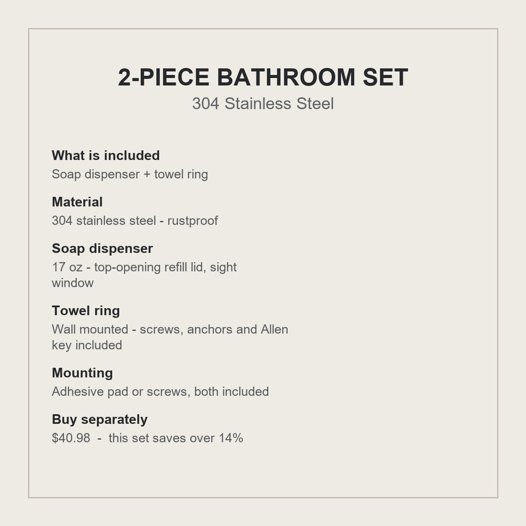 2-piece bathroom set specifications - 304 stainless steel, rustproof