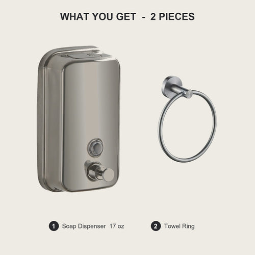 What is included in the 2-piece bathroom set - soap dispenser and towel ring