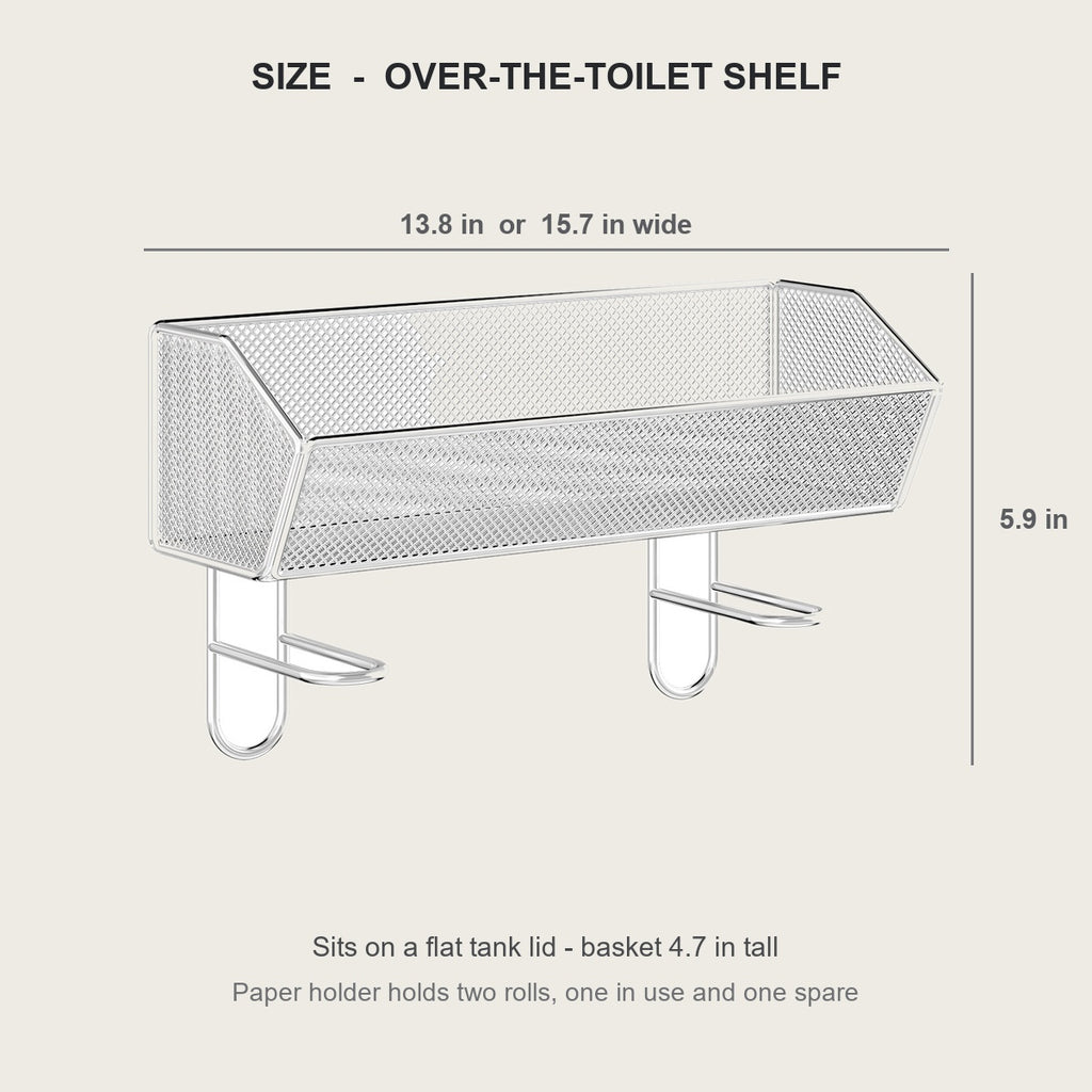 Over-the-toilet shelf dimensions - 13.8 in or 15.7 in wide, 5.9 in deep