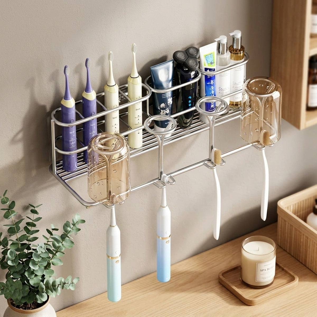 No-Drill Toothbrush Holder 304 Stainless Steel Bathroom Wall Mount - view 6