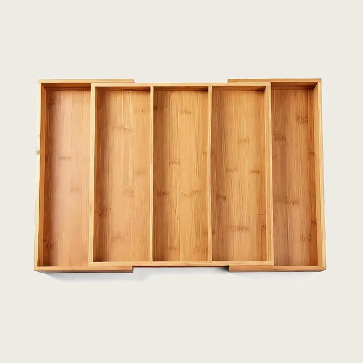 Bamboo expandable utensil drawer organizer with spring loaded dividers