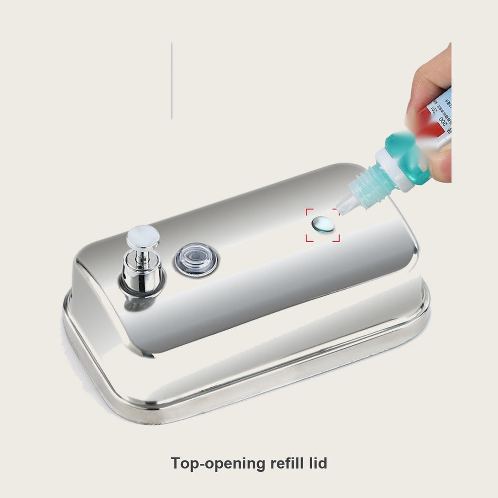 Top-opening refill lid on the wall-mounted stainless steel soap dispenser